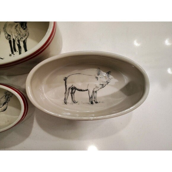 Creative Co-op M Chad Barrett Sheep Pig Rooster Bowl Farmhouse Nesting Ramekins - Picture 6 of 13